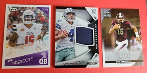 DAK PRESCOTT ROOKIE WORN JERSEY CARD + 2016 LEAF DRAFT RC CARD + SAGE RC COWBOYS - Picture 1 of 8