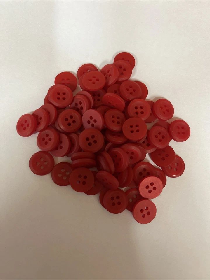 100 x 12mm Deep Red 4 Hole With Small Rim Buttons Tailoring/Sewing/Resale - Image 1 of 3
