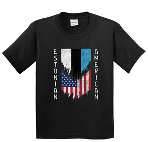 Estonian American Flags Ripped Torn Estonia Youth T-Shirt - Picture 1 of 4