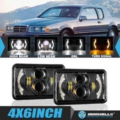 For Mercury Cougar Marquis Pair 4x6" INCH LED Headlights Hi/Lo DRL Turn Signal Foto 1 de 4