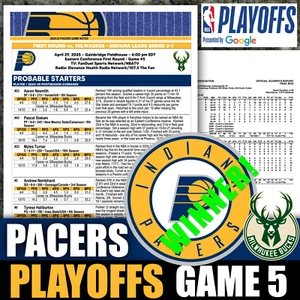 NBA PLAYOFFS PACERS vs Bucks GAME 4 WIN - Lineup Card Program & Stats - 4/29 - Picture 1 of 4