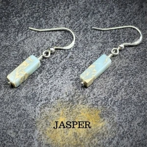 Pendientes de jaspe de piel de serpiente - plata esterlina 925 - envueltos en alambre - piedras preciosas - Imagen 1 de 4