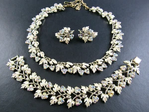 VINTAGE CORO GLITZERNDE HALSKETTE ARMBAND OHRRINGE SET GOLDTON AB STRASS  - Bild 1 von 11