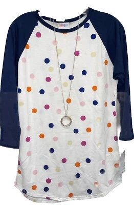 NUEVA 2.0 LuLaRoe Pequeña Azul Marino Naranja Tostado Rosa Lunares Randy Camiseta Estilo Béisbol Foto 1 de 4