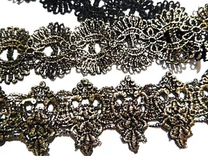 GARGANTA DE ENCAJE REVERSIBLE DORADA Y NEGRA banda ancha lámina gótica collar nuevo T6 - Imagen 1 de 14