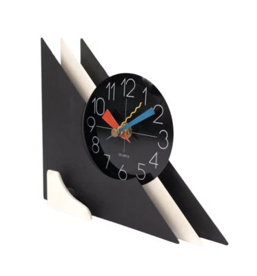 Tisch Uhr Memphis Design Stil Schwarz Weiss Quartz Clock 80er Blech Vintage - Bild 1 von 4