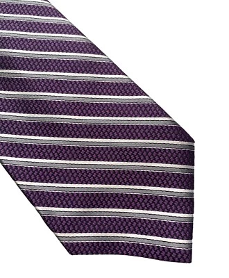 Corbata Daniel Cremieux Cuello Nueva con Etiquetas Púrpura Rayas Seda Siete 7 Pliegues Hecha a Mano en Italia Foto 1 de 3