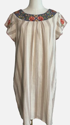 L любовь | вышитый джинсовой ткани воротник льняные полоски Shift платье раздельный рукав размер L - Изображение 1 из 4