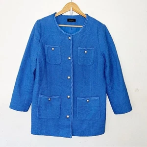 Talbots Tweed Topper Mantel Blazer Damen Gr. 16 Blau Baumwolle Preppy Büro - Bild 1 von 8