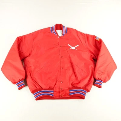 Vintage DeLong Jacket Mens XL Red Fresno California Baseball Quilted Coat 80s - Image 1 of 4