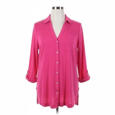 Camisa Chicos 1 M Rosa Caliente 100% Lino Túnica Blusa Manga Pestaña Enrollable Viaje Elegante Foto 1 de 4