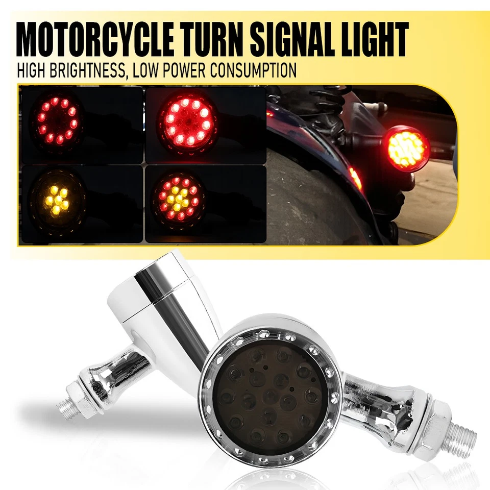 Universal Amber & Red LED Turn Signal Indicators Light Stop DRL Motorcycle Lamps - Imagem 1 de 4