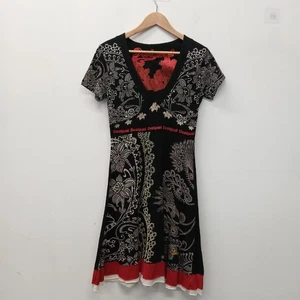 Desigual T Shirt Dress Size M UK 12 Black White Floral Cotton RMF16-RP - Picture 1 of 5