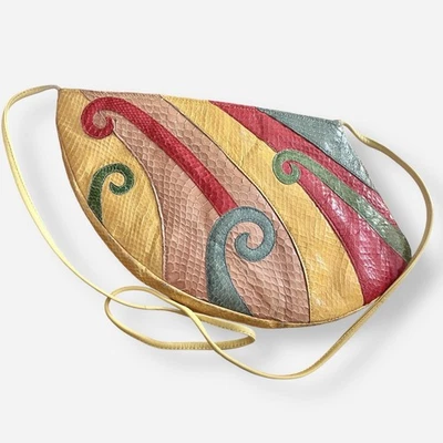 Vintage Jasmin Snakeskin Clutch Shoulder Bag Leather Hong Kong Yellow Abstract - Image 1 of 4