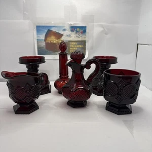 Vintage Avon Cape Cod 1876 Ruby Red Dishware, 6 Piece - Imagen 1 de 12