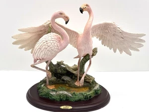 Vintage Montefiori Sammlung zwei Flamingos große Kunst Vogel Skulptur offene Flügel auf Holz - Bild 1 von 12
