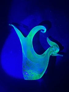 Murano Uran Vaseline Glas Vogel Henne Schwan Hahn Vase - Bild 1 von 7