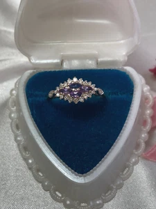QUALITY VINTAGE 4 AMETHYST & 22 DIAMOND 9 CT YELLOW GOLD RING. SZ. O - Picture 1 of 11