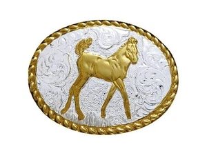 Crumrine Western Belt Buckle Kids Youth Stand Colt Silver Gold C01033 - Picture 1 of 1