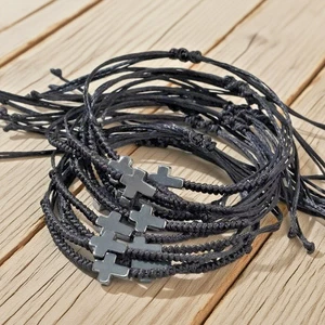 Pulsera Cruz Hematita Negra 3 Piezas Protección Mujer Hombre Pulsera Regalo Hema a Mano - Imagen 1 de 4