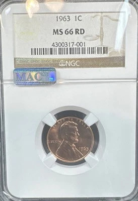1963 Lincoln Cent NGC MS66 RD Quality High Grade  - Image 1 of 2