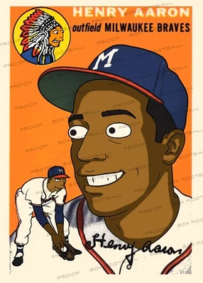 Tarjeta coleccionable personalizada de novato Henry Hank Aaron Homer's Heroes Simpsons Parody 1954 Foto 1 de 2