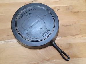 Rare Antique Fully Marked MARIETTA Pa Cast Iron Pan Skillet Gate Mark #10 - Picture 1 of 22