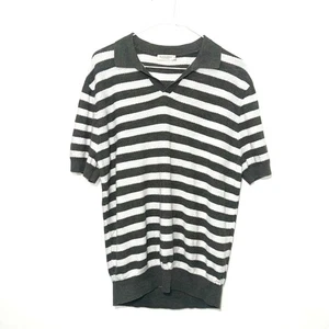 Suitsupply Linen Blend Striped Short Sleeve Sweater - Grey/White XL - Picture 1 of 5