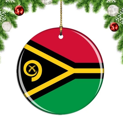 Vanuatu Flag Round Christmas ornament city travel souvenir - Image 1 of 3