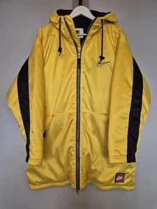 VIntage Nike Team Long Line Jacket OVERSIZED Center Swoosh Small Yellow - Picture 1 of 10