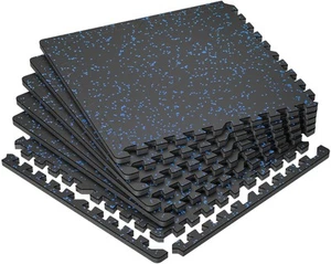 0.79'' Extra-Thick Exercise Equipment Mats, 6 Pcs 24 Sq Ft Rubber Top Floor T... - Picture 1 of 9