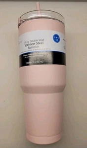 Mainstays 40oz Stainless Steel Tumbler with Straw & Handle – Double Wall , Pink - Picture 1 of 11
