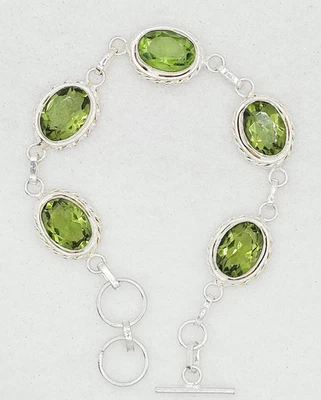 Brazalete suroeste hecho a mano de plata de ley 925 con piedras preciosas de peridoto verde 7,5 pulgadas Foto 1 de 4