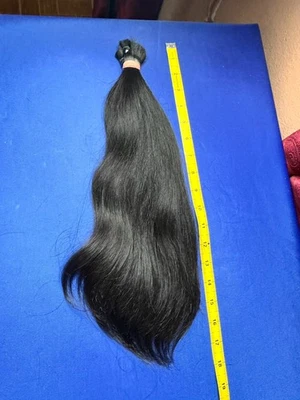 "Cola de caballo cabello humano real 1487 18"" 95 g - negro natural, suave liso, corte limpio" Foto 1 de 4