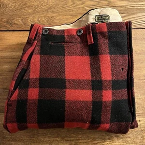Vtg 1930's Black Label L.L. Bean Red Buffalo Plaid Wool Hunting Pants Wartime - Picture 1 of 20