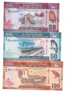 Sri Lanka 20, 50, 100 Rupees 2021 - 2022 UNC short set - Picture 1 of 2