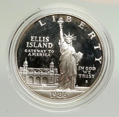 1986S UNITED STATES Ellis Island Statue of Liberty NY Proof Silver $ Coin i94804 - Image 1 of 3