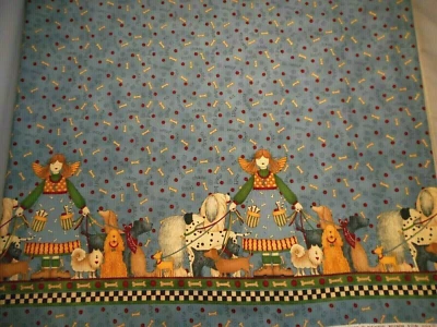 Cotton Fabric By Yard Angel Dog Walker Dogs Borders Primitive Lk Debbie Mumm Vtg - Image 1 of 4