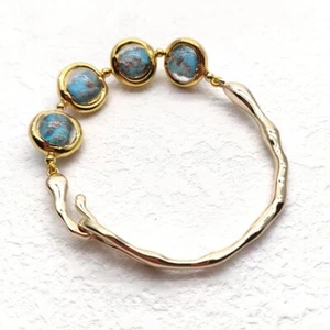 Blue Murano Glass Bangle Bracelet Femme String Gold Plated Bracelet Bangle Boho - Picture 1 of 6