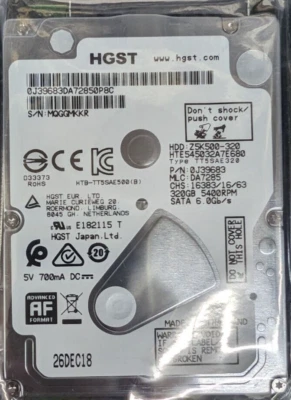 New, Hitachi, HTE545032A7E680, HARD DRIVE 2.5 inch SATA, 320GB, 5400RPM - Image 1 of 3