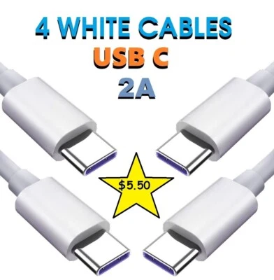 USB C Cable 2A for Samsung S9 S10  Quick charge - White  , USB C 2A - 4 Cables - Image 1 of 4