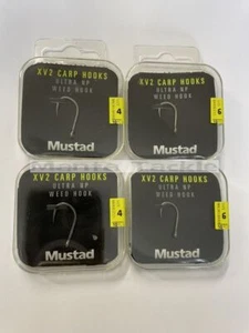 NEW Mustad WEED XV2 Barbless Micro Barb Eyed Carp Specimen Hooks Size 4 6 2pk - Picture 1 of 1