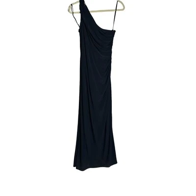 Betsy and Adam Dress Womens 12 Navy Blue Maxi Dress One Shoulder Ruched Side - Image 1 of 4