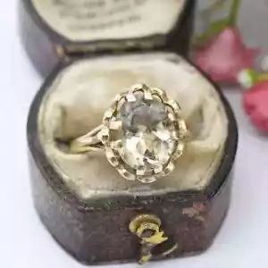 Vintage 9ct Gold Citrine Ring 1980 - Cocktail Ring Large Faceted Gemstone - Picture 1 of 9
