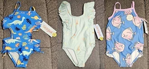 Baby Girl 12 Months 3 Swimsuits Cat & Jack Just One You Carter's New With Tags - Picture 1 of 10