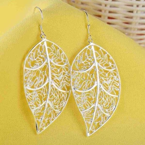 Pendientes colgantes para mujer de plata de ley 925 hoja de filigrana 55 mm de largo #E383 - Imagen 1 de 5