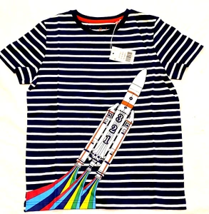 Mini Boden Space Shirt Blue Stripe Rocket NWT New 9-10 - Picture 1 of 8