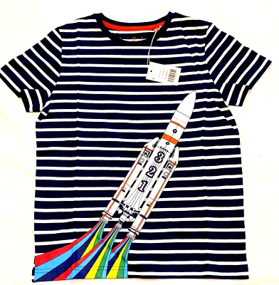 Camisa Mini Boden Space Azul Rayas Cohete Nueva con Etiquetas Nueva 9-10 Foto 1 de 4