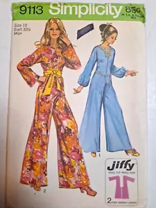 Pantsuit Jumpsuit Wide Leg 10 Simplicity 9113 Sewing Pattern Cut VTG Jiffy Retro - Picture 1 of 7