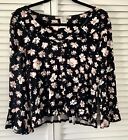 American Rag Cie Womens Peplum Floral Blouse Button Front Ruffled V-neck Sz Med